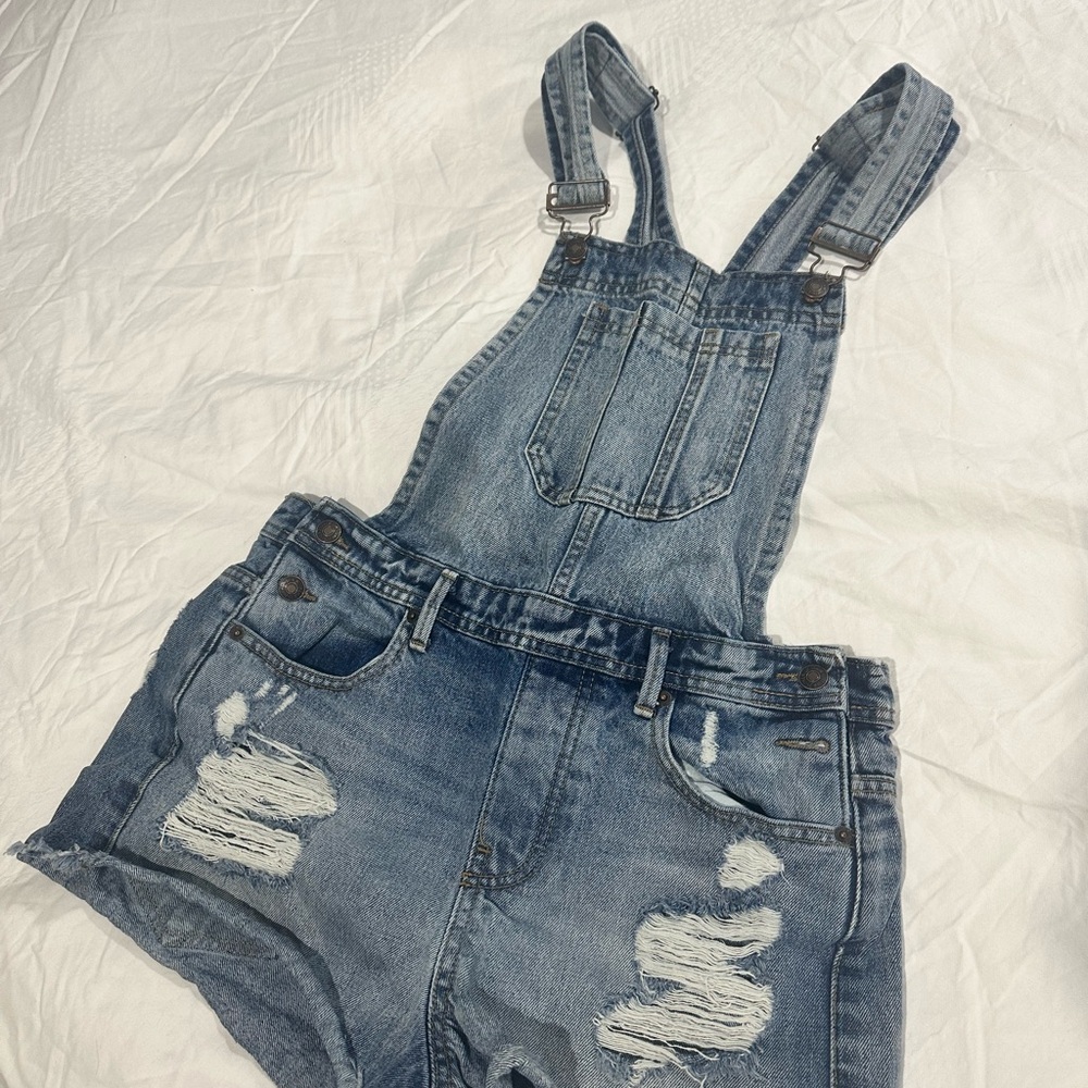 Denim Distressed Overalls
